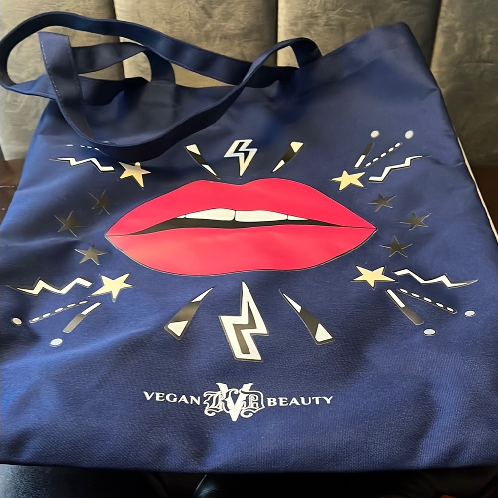 KVD Blue Tote Bag with Pink Lips Design